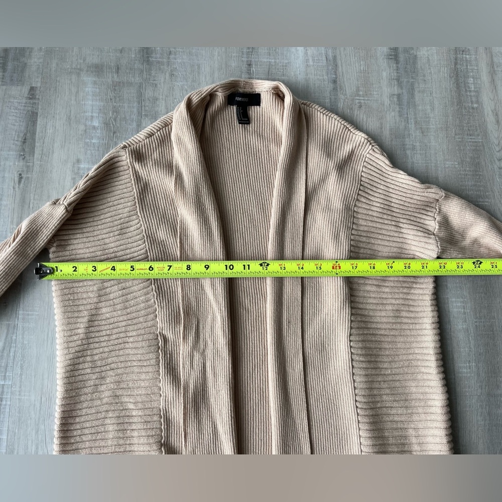 FOREVER 21 Beige Open Front 3/4 Sleeve Cardigan Size Small - Picture 4 of 5